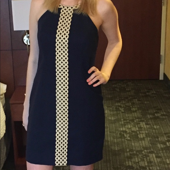 Lilly Pulitzer Dresses & Skirts - Lilly Pulitzer Navy and Gold Shift Dress size 4